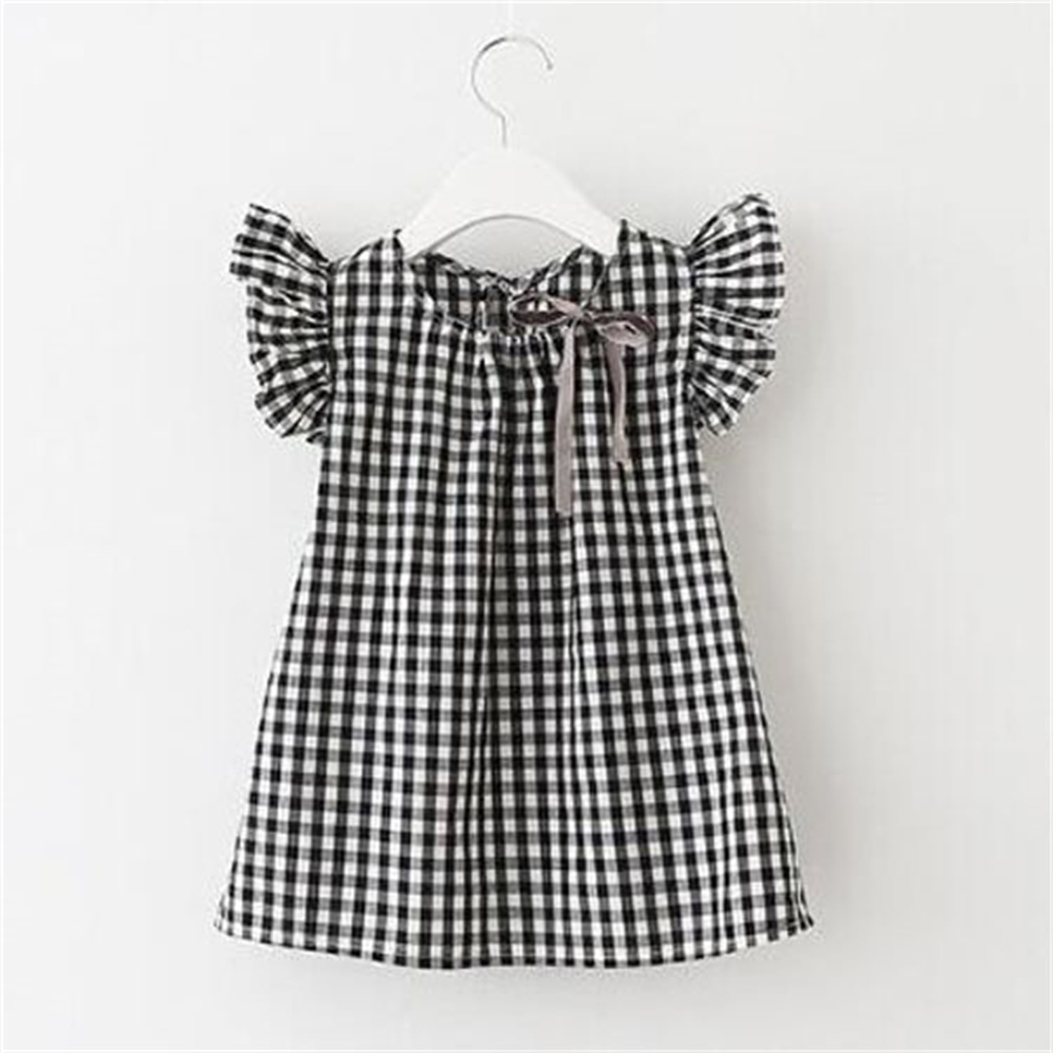 Bagilaanoe Little Girls Summer Dress Plaids Flying Sleeves Aline