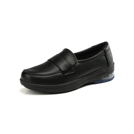 

Sanviglor Women Loafers Round Toe Flats Slip On Moccasins Work Comfort Lightweight Nurse Shoes Anti-Slip Low Wedge Casual Shoe Black 5