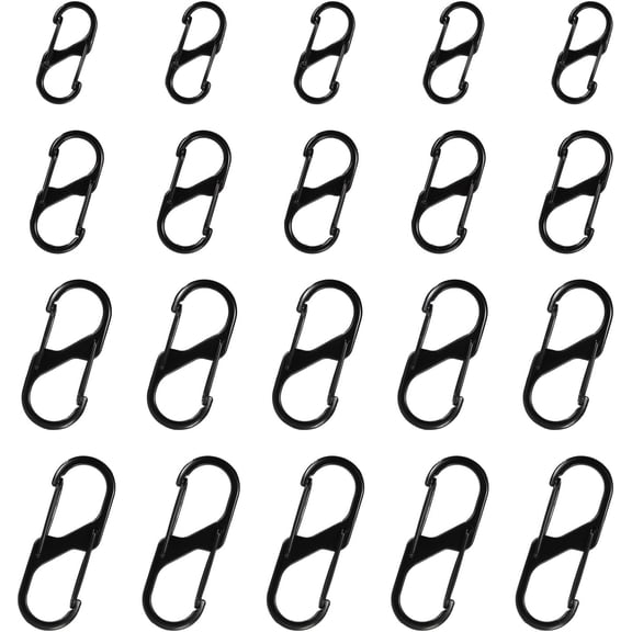 20pcs Zipper Clip Theft Deterrent, Backpack Zipper Lock Clips Quick Disconnect Carabiner Keychain Locking Clip Dual Wire Gate Zippers Keyring for Camping Hiking Fishing Purse Outdoor (Black, 4 Sizes)