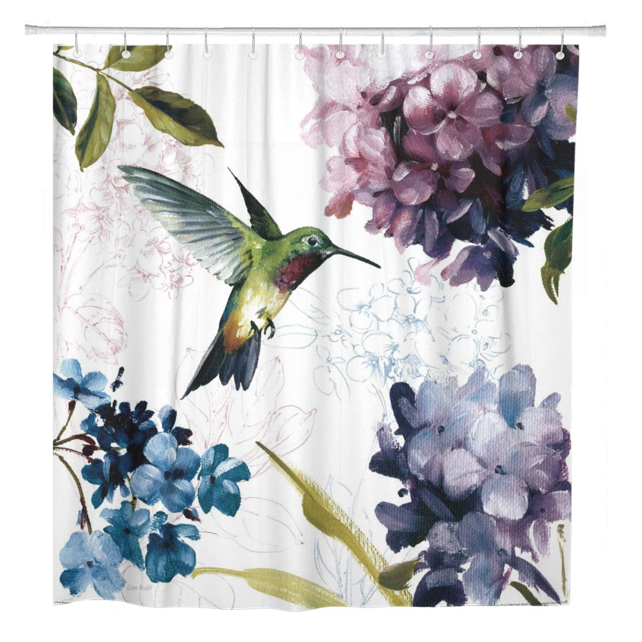 CYNLON Hummingbird Watercolor Bird Flower Bathroom ...