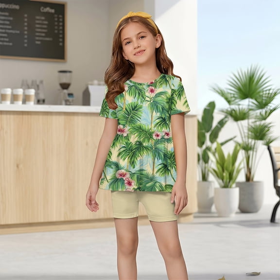 Grblisyd Girls Hawaiian Outfits Tops Elastic Waist Shorts Clothing Sets Summer Clothes 1-13 Years
