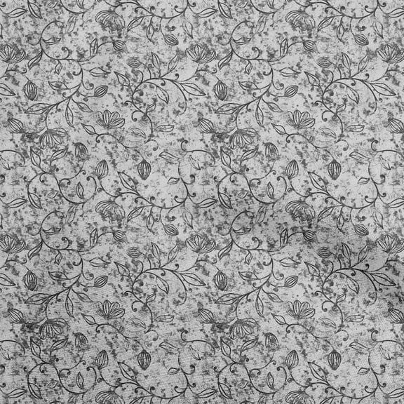oneOone Silk Tabby Gray Fabric Asian Batik Leaf Motif Dress Material Fabric Print Fabric By The Yard 42 Inch Wide