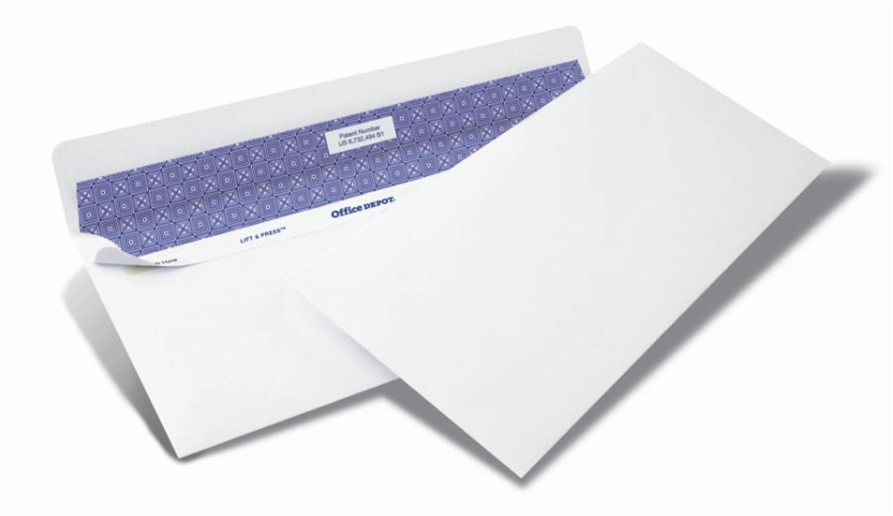 Office Depot Lift  Press(TM) Premium Envelopes, #10 (4 1/8in. x 9 1/2in.), 100% Recycled, White, Pack Of 500, 76145