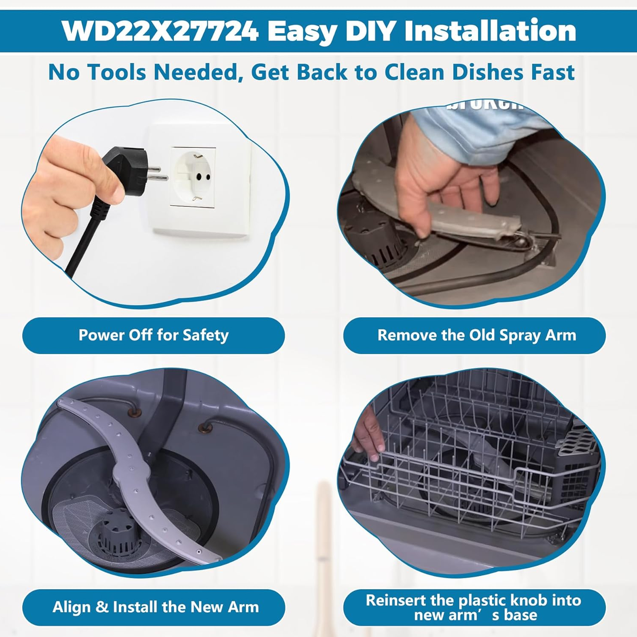 WD22X27724 WD22X33499 Dishwasher Lower Spray Arm Compatible with GE Dishwasher Replaces AP7014276 WD22X26621 WD22X27724 WD22X10091