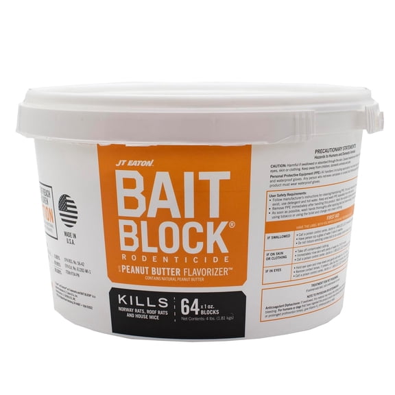 704-PN JT Eaton Bait Block® Peanut Butter Flavor, Packed 64- 1 oz. blocks Case: 1 Pail