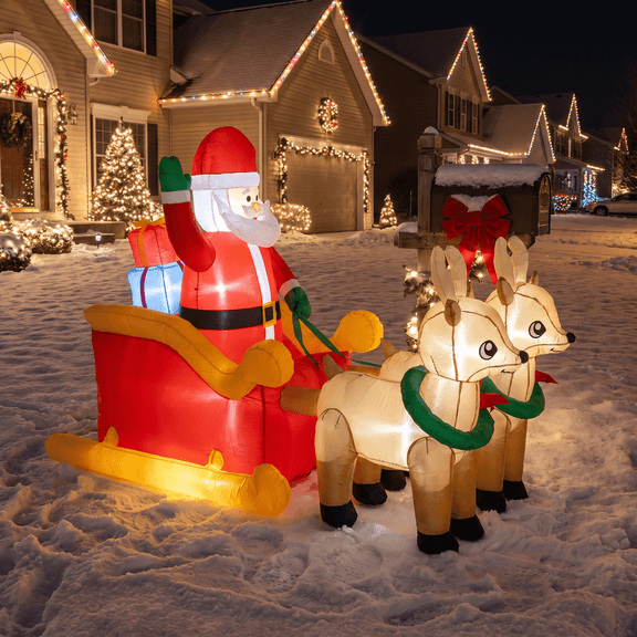 CMIABO 7 FT Christmas Inflatables Outdoor Decorations, Santa Claus Sleigh and 2 Reindeers Inflatable Xmas,Built-in LEDs ,Blow up Christmas Yard Decoration for Garden Lawn Home Holiday Party Decor