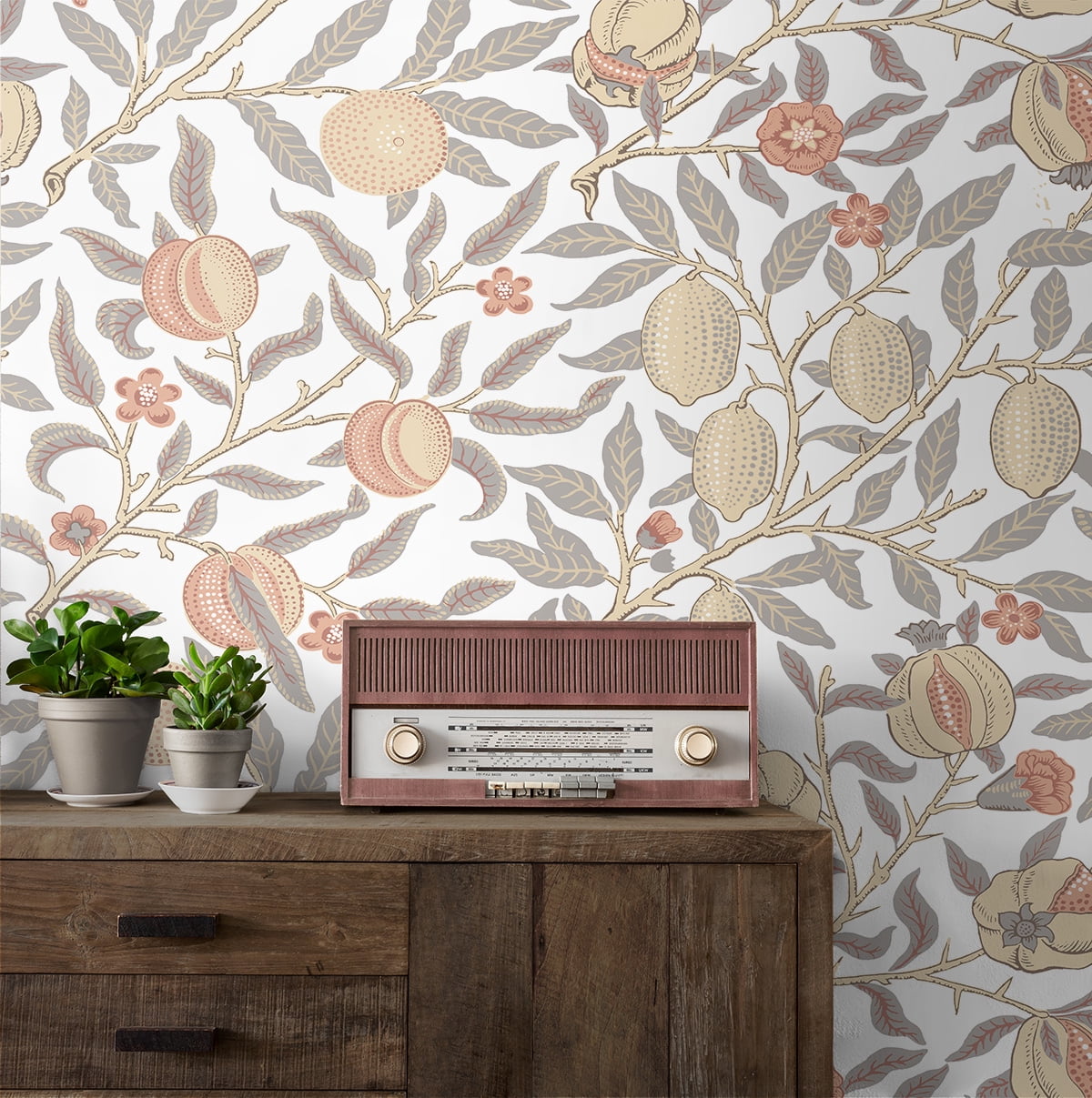 NextWall  Pomegranate Peel and Stick Wallpaper 20.9 in. W x 18 ft. L - Daydream Grey & Melon
