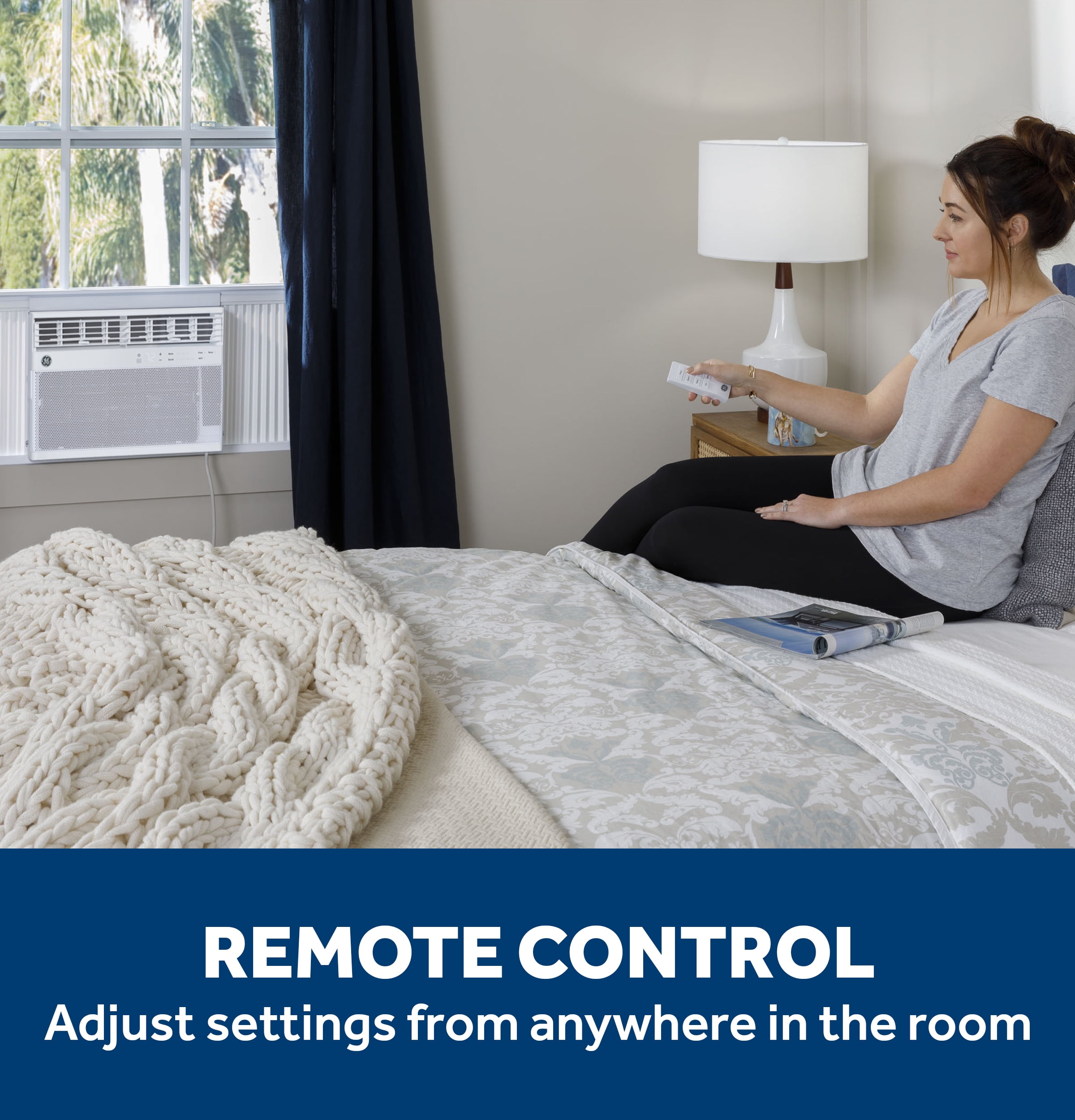 GE 10,000 BTU, 115V Smart Electronic Window Air Conditioner with remote, Covers up to 450 Sq. Ft., Wifi and Eco Mode
