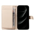 thumbnail image 2 of Wallet Lanyard Crossbody Strap Heavy Duty Case for iPhone 14 Pro with Cash Slots Card Holder Zipper Pocket Remium PU Leather TPU Full Body Protective Kickstand Rugged Phone Cover, Beige, 2 of 8