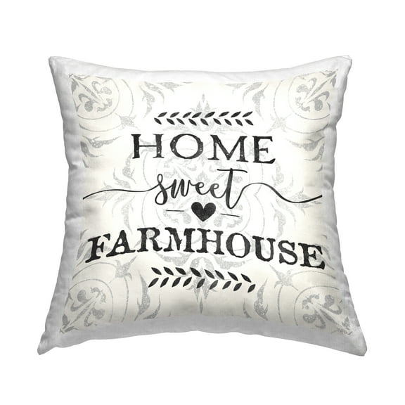 Stupell Industries Home Sweet Farmhouse Soft Sentiment Damask Pattern Black,18 x 7 x 18 Decorative Pillows
