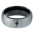 thumbnail image 2 of Tungsten Flash Thunder Lightning Bolt Band Ring 8mm Men Women Comfort Fit Black Dome Brushed Gray Polished, 2 of 4