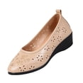 thumbnail image 2 of HTHLVMD Perforated Wedge Shoes, Cut-Out Comfort Footwear, Women's Ballet Flats Business Office Work Dress Shoes Low Wedge Round Toe Slip-Ons Comfortable Dressy Casual Flats for Women, Beige 6, 2 of 6