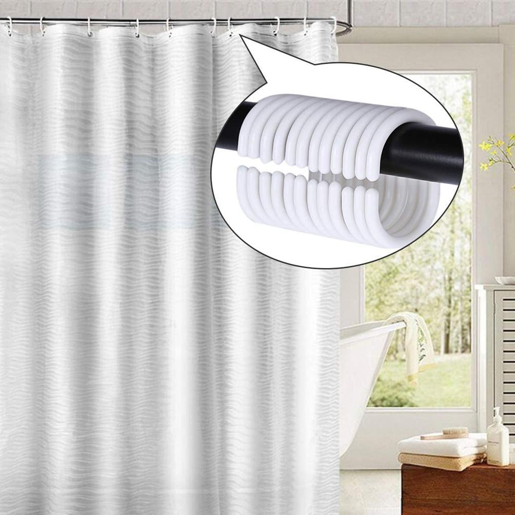 12pcs Plastic Clear C Type Bathroom Shower Curtain Liner Hook Hooks Rings HI 