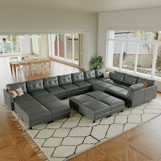 LLappuil Canapé Sectionnel Modulaire, Canapé Sectionnel Modulaire Surdimensionné 21 Places avec Rangement, Canapé en Similicuir Imperméable pour Salon