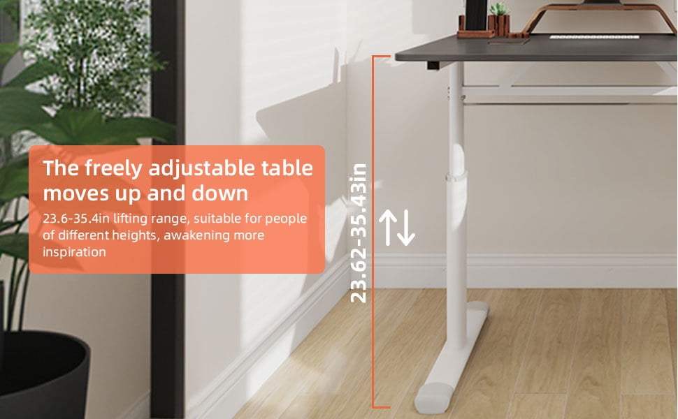 Lisonu Adjustable Standing Desk, Manual Hand Crank Sit-Stand Workstation, 33x24 Inch Home Office Computer Desk, Ergonomic Study Table with Grey Wood Top and White Iron Frame