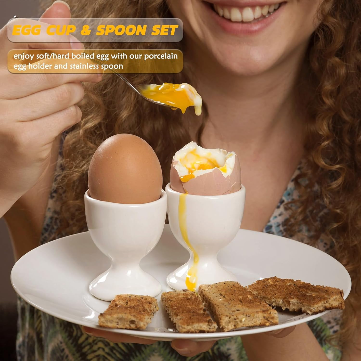 Egg Holder for Boiled Eggs, Porcelain Egg Cups for Soft Boiled Eggs, White
