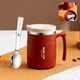 thumbnail image 5 of Taza de café con asa, portátil, con tapa y cuchara, de acero inoxidable de doble capa, ideal para oficina, de viaje, Mark Cup., 5 of 9
