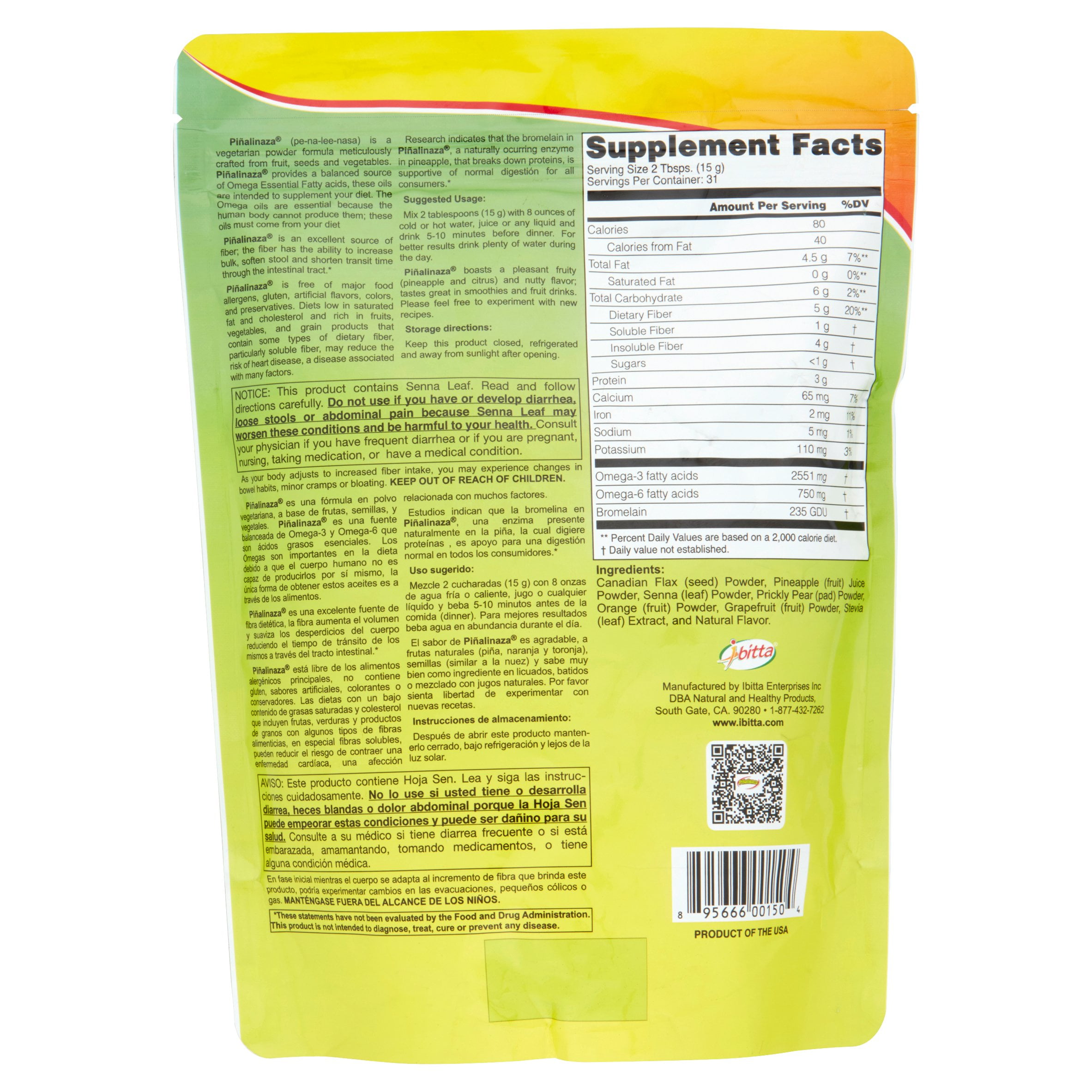 (2 pack) Pialinaza Drink Mix, Pineapple Flaxseed Cactus, 16.58 Oz, 1 Count