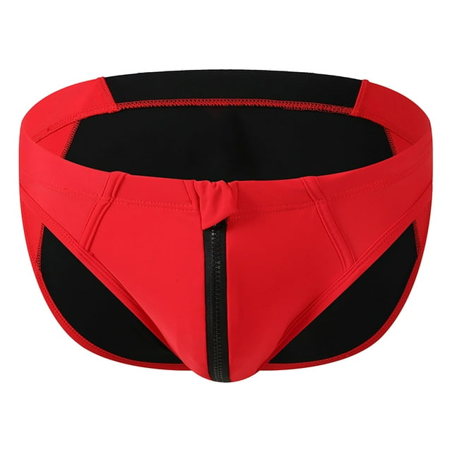 Maillot de Bain Homme Pantalon de Natation avec Fermeture Éclair avant Ouverture Bloc de Couleur Triangle Shorts de Plage Shorts de Bain Homme Rouge G