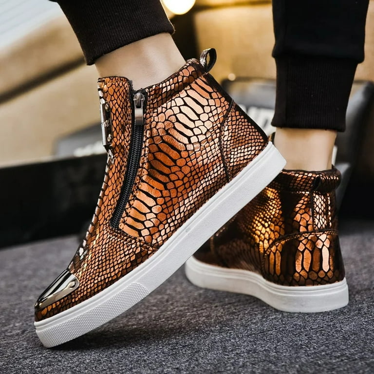 Fashion Zipper Men High Top Sneakers Luxury Gold Glitter Men Brand Sneakers Crocodile Leather Designer Men s Vulcanized Shoes Silver Y198 45 Walmart