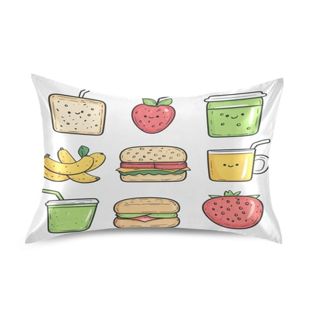 Food Pattern Queen Size Pillowcase Silky Smooth Finish Anti Wrinkle Design Easy Envelope Closure 20x30in