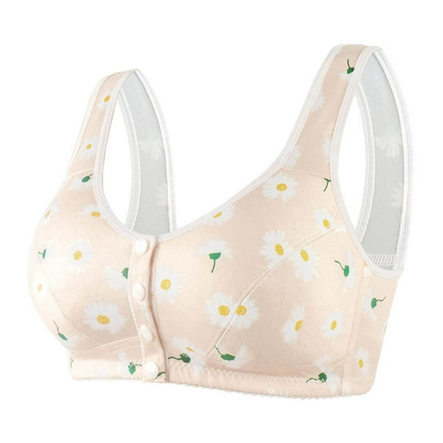 Gibobby Brasier Mujer Push Up Ropa interior informal con estampado Sexy para mujer, ropa interior con hebilla frontal sin aros, chaleco de encaje(Beige,44)