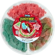 Juicy Drop Christmas Gummies Party Tray with Sour Dipping Gel , 15.5 oz Food Gift Assortment Tray