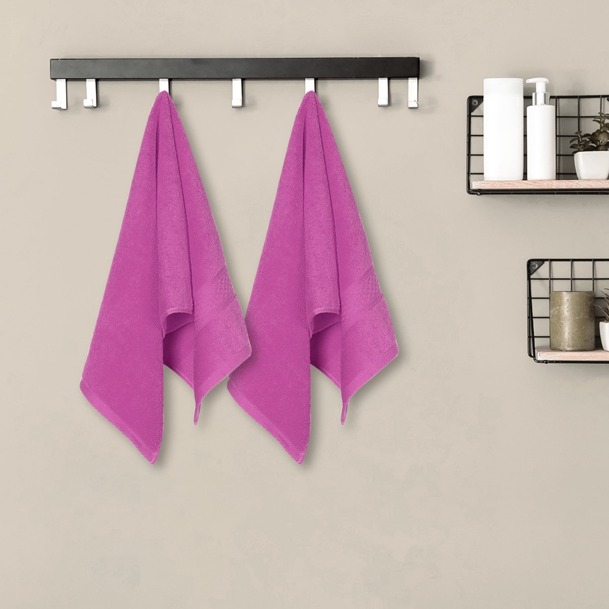 Unique Bargains 4 Pcs Solid Soft Hand Towel Dark Pink/Dark Grey 13" x 30"/14" x 30"