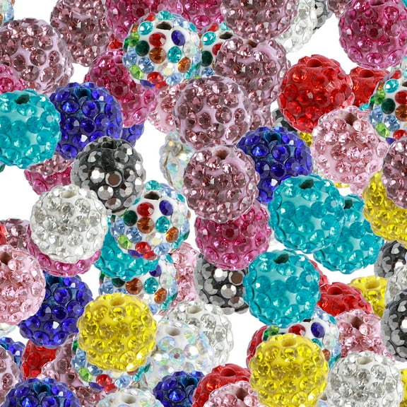 Toorise 120Pcs Rhinestone Beads Pen Beads Spacer Beads Sparkly Clay Disco Ball Beads 12 Colors 10mm Crystal Diamond Beads Spacer Loose Beads for DIY Bracelets Necklaces Earrings Pen Making