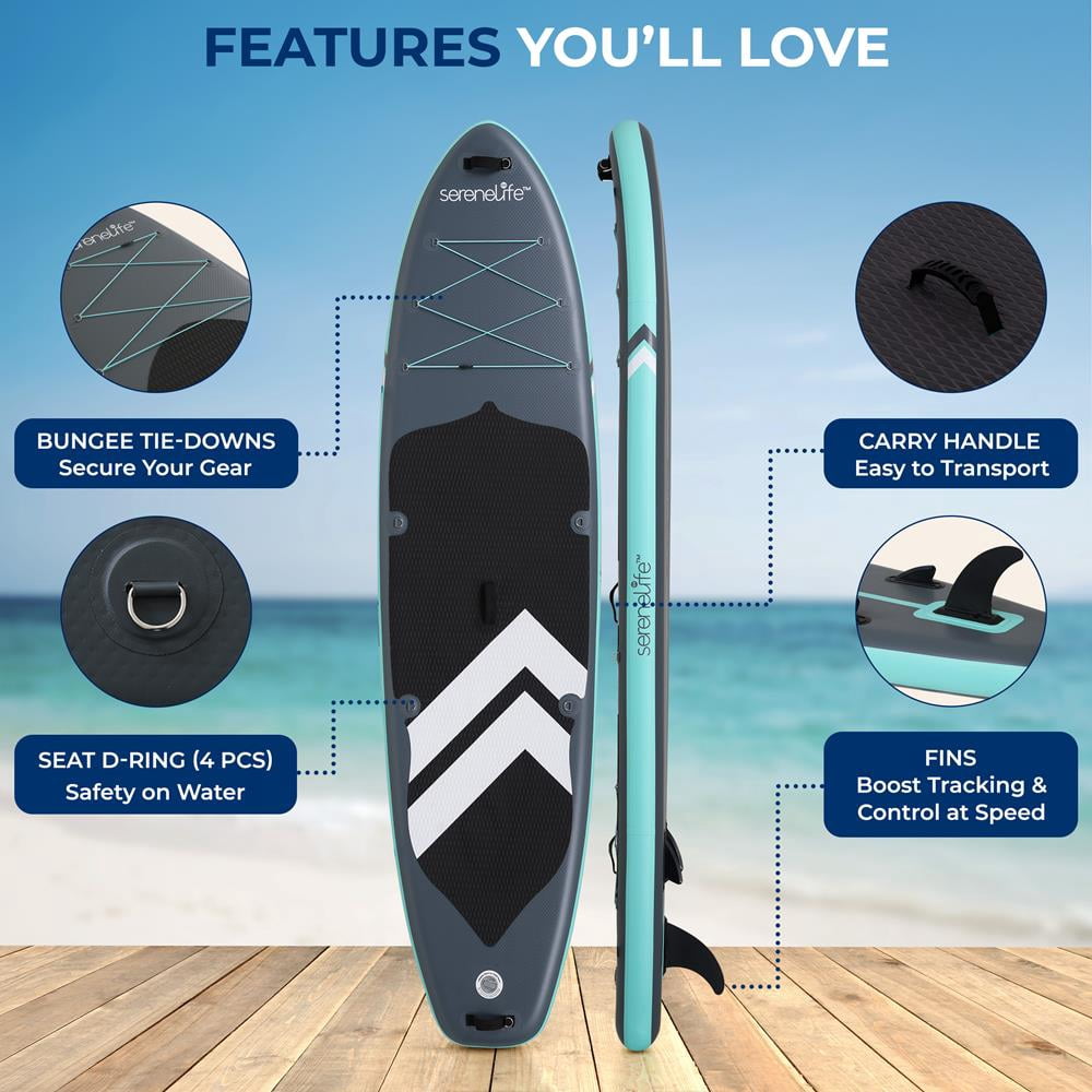 SereneLife 116 Inflatable SUP - Family Stand Up Paddle Board for 2 Adults and One Child - 35 Wide Stable Design with Non-Slip EVA Deck Pad, Premium SUP Accessories, 440 lbs. Capacity
