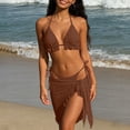 thumbnail image 4 of UTSJKR Women's Sexy 3 Piece Bikini Set, Special Fabric Lace Up Bathing Suit, Fashion Resort Beach Swimwear for Ladies Coffee L, 4 of 6