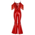 thumbnail image 4 of Runhomal Combinaison Pantalon Évasé Métallique pour Filles Bretelles Spaghetti Danse Hippie Justaucorps Rouge 8, 4 of 6