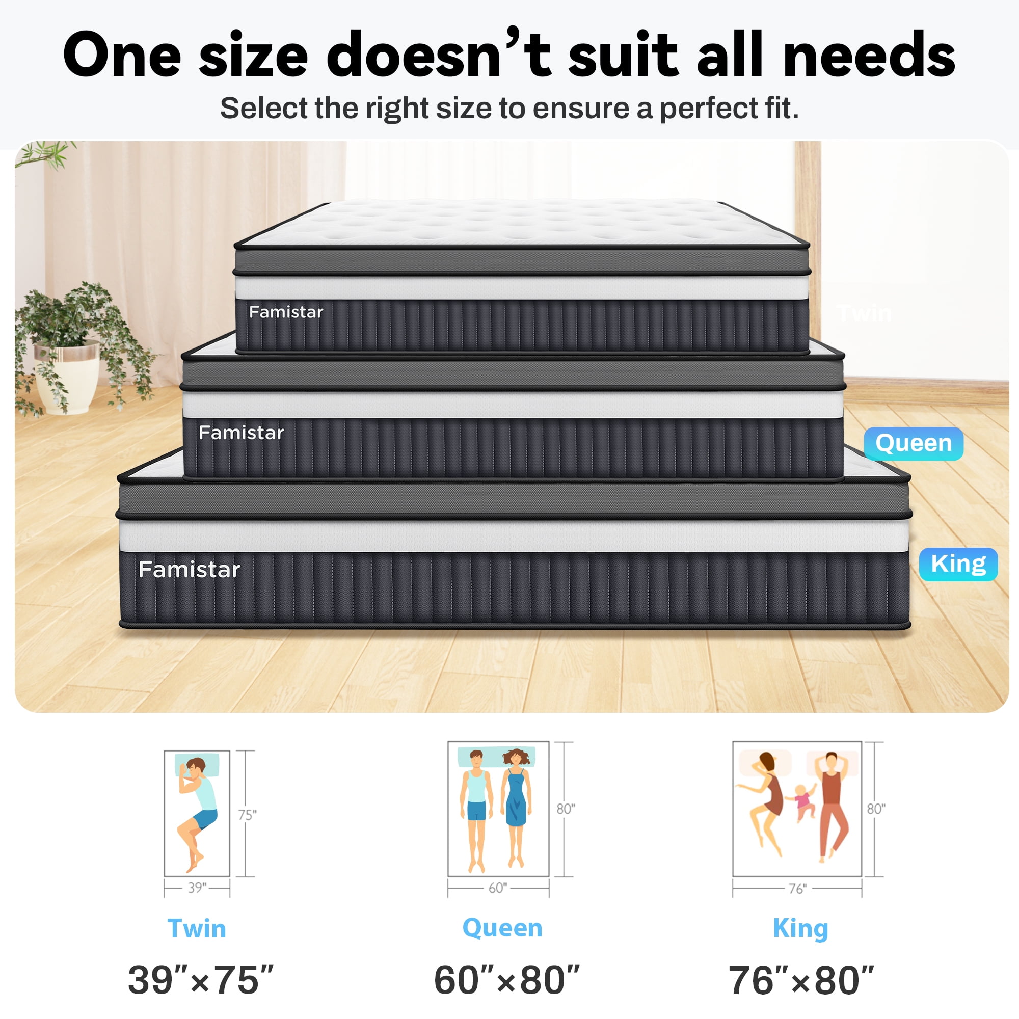 14In Queen Mattress In a Box, Breathable Mattress w/ Gel Memory Foam & Pocket Spring for Motion Isolation, Anti-pilling & Flame Retardant, Medium Firm, Pressure Relief, CertiPUR-US