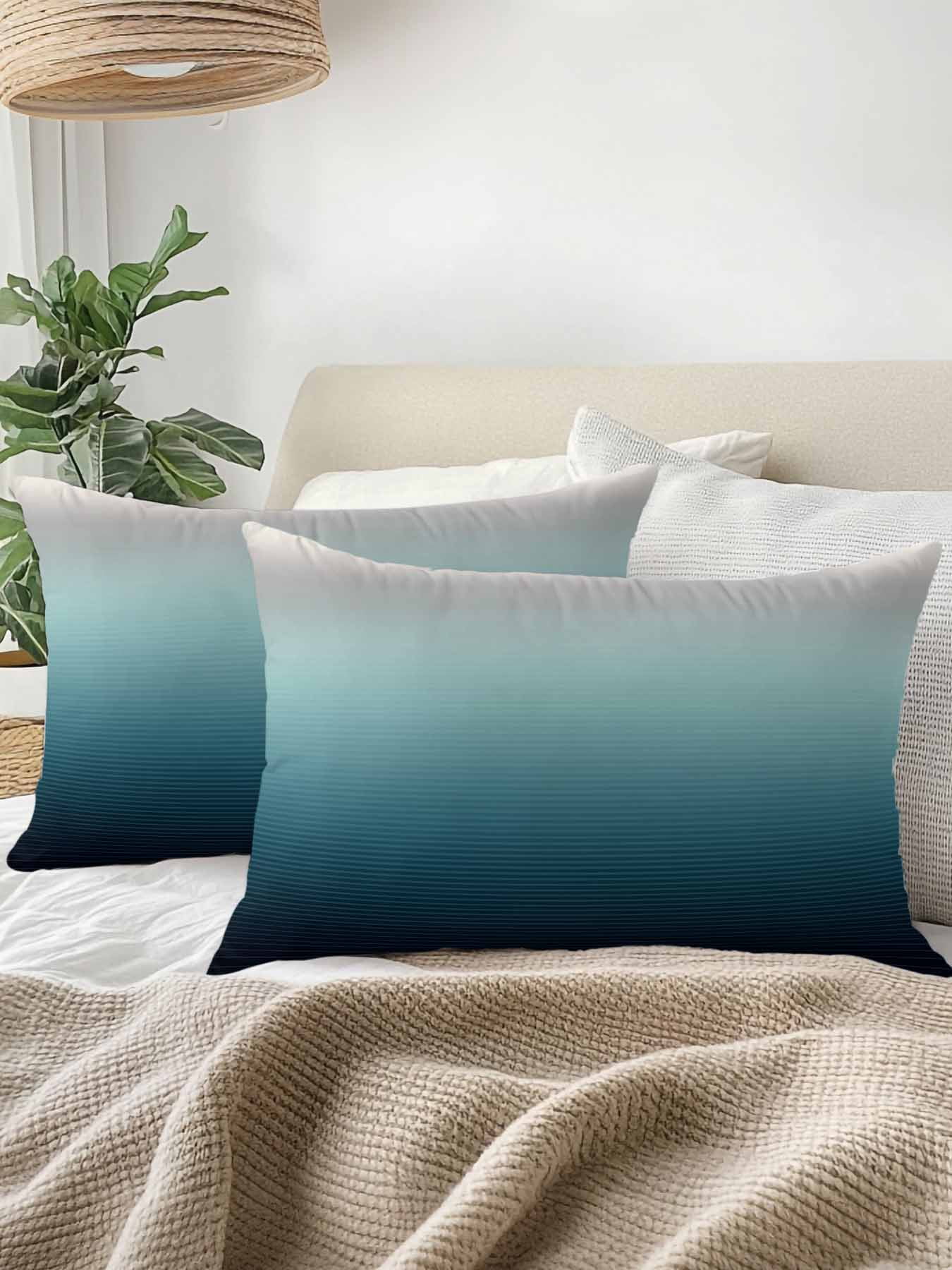 1 Pack Outdoor Throw Pillow, Grey Turquoise Ombre Waterproof Pillow with Insert Included, Teal Modern Geometric Striped Abstract Art Decorative Accent Cushion Lumbar Pillows for Patio, 12 x 20 In