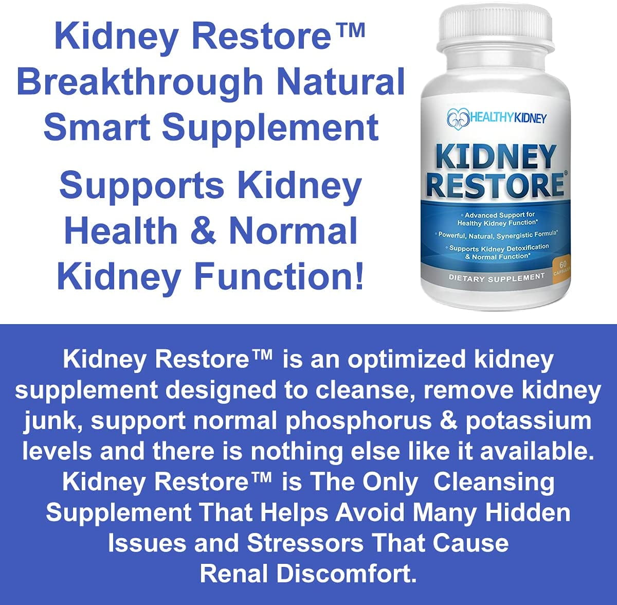Healthy Kidney Kidney Restore: Kidney Detox Supplement plus Vitamins, for Normal Nutrition, Function & Health, 3 pack