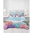 thumbnail image 2 of Quilts Queen Size Bedding Set, Coastal Coral Reversible Summer Quilt 3 Pieces, Summer Underwater Seaweed Starfish Ombre Blue Lightweight Bedspreads Coverlets with 2 Pillow Shams for All Seasons, 2 of 5