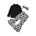 thumbnail image 1 of Toddler Girls Autumn Outfit Sets Solid Color Tops + Leopard/Cow Head/Floral/Striped Pants + Headband, 1 of 9
