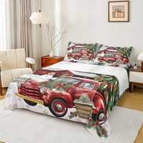 Manfei Merry Christmas Twin Sheet Sets 3 Pieces for Kids, Farmhouse Truck Twin Fitted Sheet, Xmas Tree Flat Sheet, Microfiber Bedroom Decor