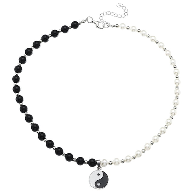 1pc Tai Ji Design Pearl Collar Creative Moda Collar para Mujeres Blanco Blanco