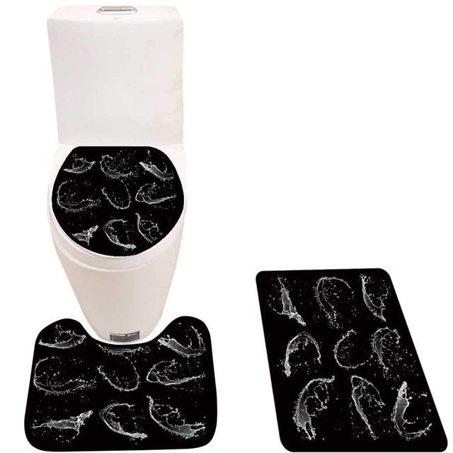 ABPHQTO Colección de salpicaduras de agua Aislar sobre fondo negro en Juego de alfombras de baño de 3 piezas Alfombra de baño Alfombra de contorno y tapa de inodoro