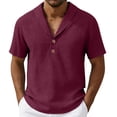 thumbnail image 2 of Ceisia Men's Solid Color Cotton Linen Casual Shirt Loose Shawl Collar Short Sleeve Top for Summer Red XXL Gifts, 2 of 6