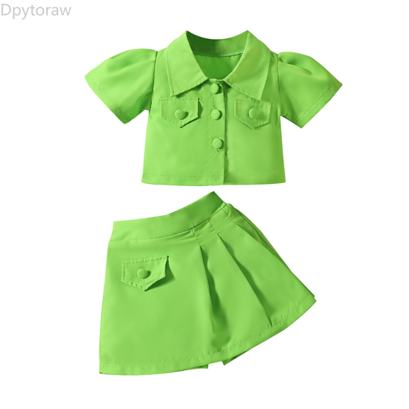 Dpytoraw Toddler Baby Girls Spring Summer Solid Cotton Short Sleeve Shirts Shorts Outfits Clothes‌ Girls summer shorts and tee sets Size Green 2-3 Years