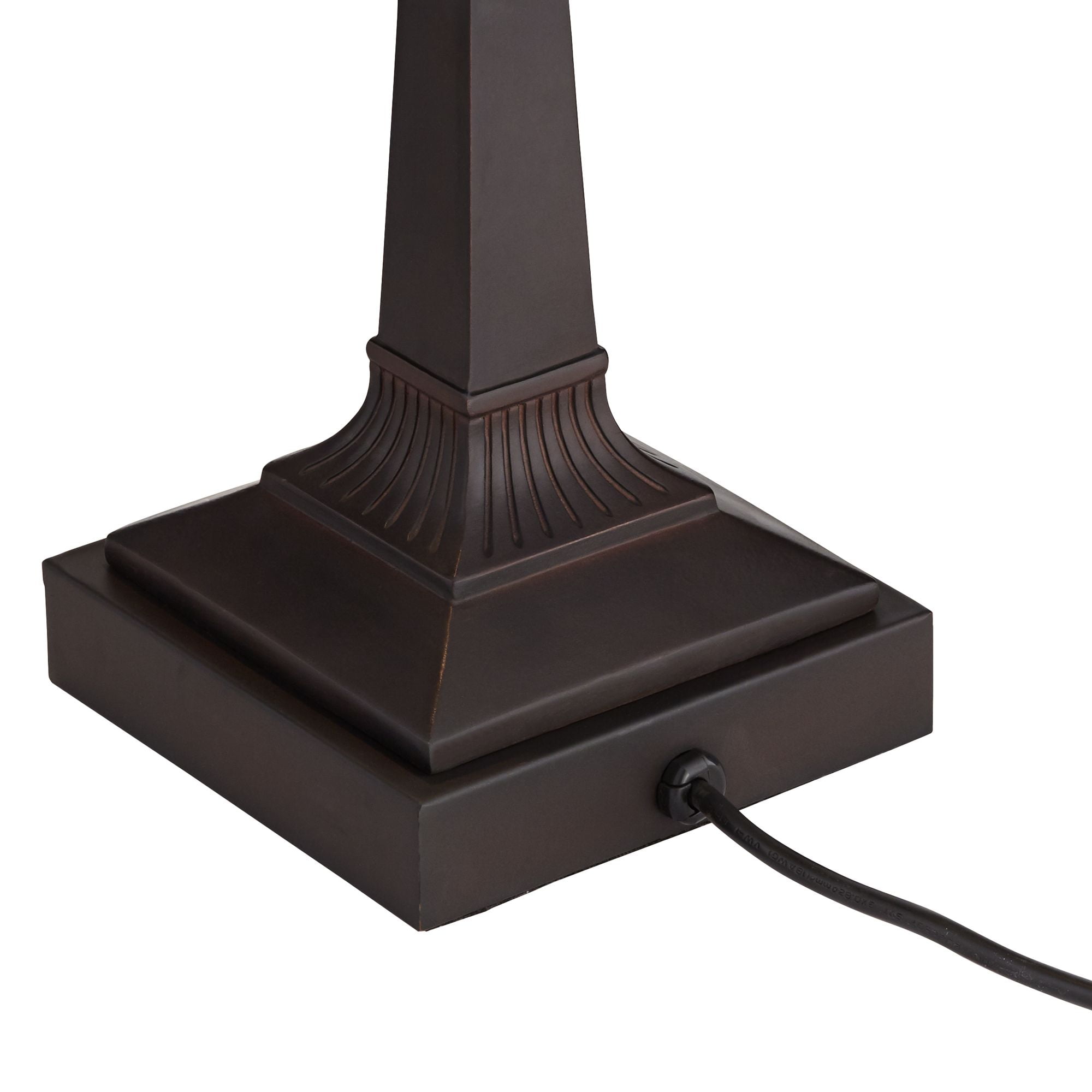 Robert Louis Tiffany Traditional Piano Banker Desk Table Lamp 17" High with AC Power Outlet Bronze Floral Art Glass Bedroom Office