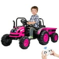 thumbnail image 2 of Luku 12V Kids Tractor with Trailer, Remote Control, Music, LED Lights, Electric Vehicle Toy, Pink, 2 of 7