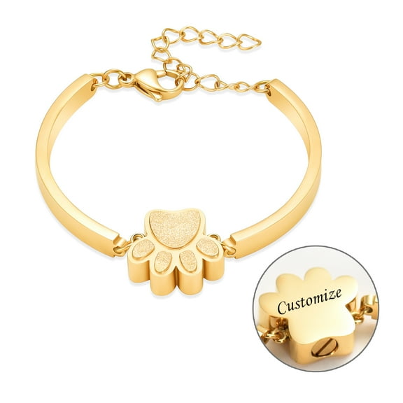 Personalized Jewelry Cremation Jewelry Urn Bracelet for Ashes Paw Print Cremation Jewelry for Pet Dog Cat Ashes Stainless Steel Keepsake Ash Holder Adjustable Memorial Urn Bangle Bracelet for Ashes
