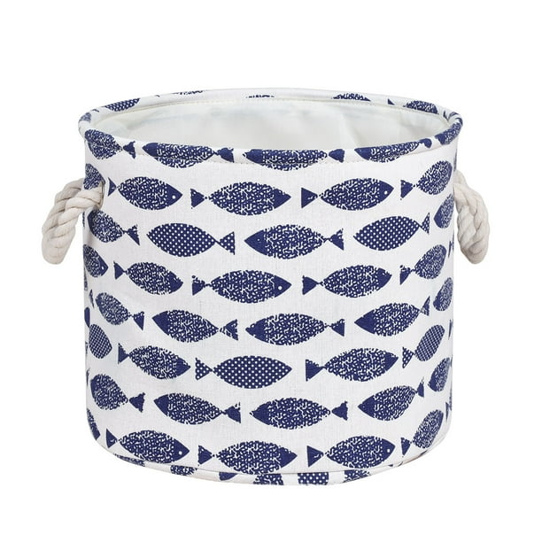 Round Storage Bin Basket with Handles Toy Organizer 13" x 9.8" Blue