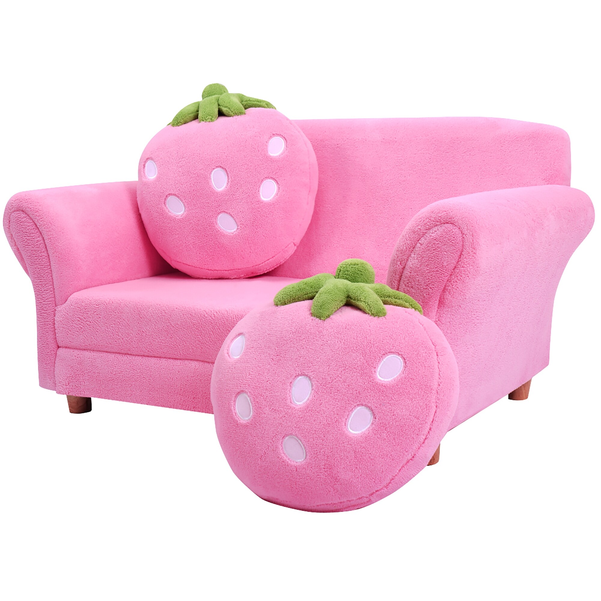 Costway Kids Sofa Strawberry Armrest Chair Lounge Couch w 2 Pillow Children Toddler Pink