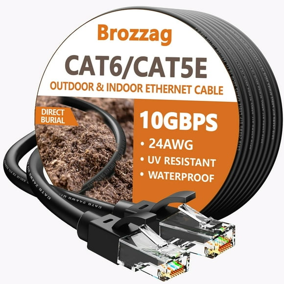 shiyou-100 Ft Ethernet Cable for Cat 6e/Cat6,10Gbps 24AWG High Speed Network Cable, Direct Burial Cable, UTP, LLDPE, RJ45 Patch LAN Cord, Waterproof, Indoor&Outdoor, Cat 5E/Cat 5 Internet Cable for P