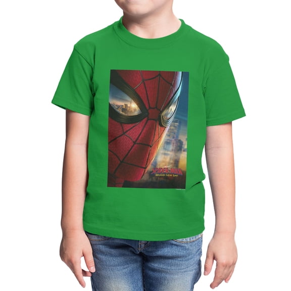 Marvel Spider-Man Brand New Day Youth Close Up Eye City Poster T-Shirt (Irish Green, XS-XL)