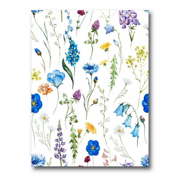 Designart ' Blue Wildflowers With Leaves I ' Traditional Canvas Wall Art Print